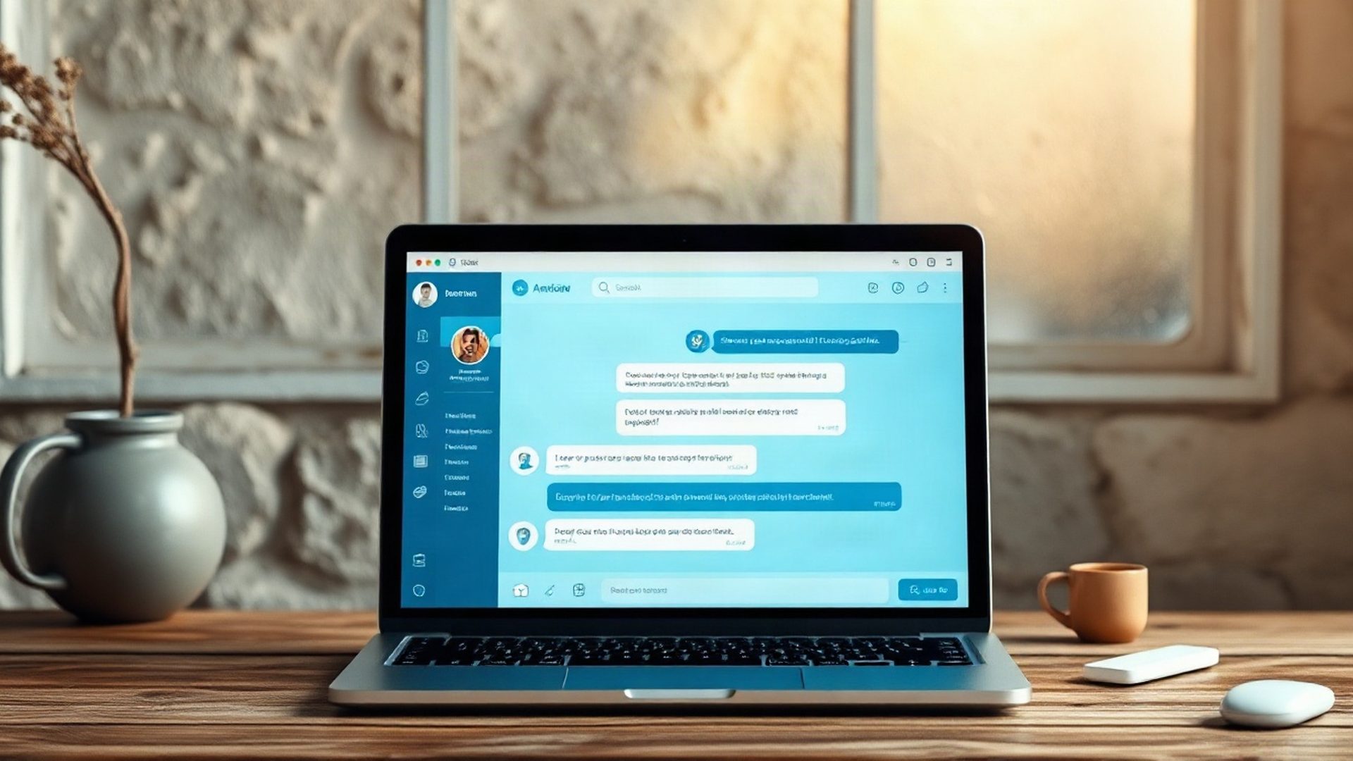 Interface de chatbot da Stargazinghubq num portátil moderno